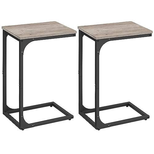 VASAGLE C-Shaped End Table Set of 2, Small Side Table for Couch, Sofa Table with Metal Frame for Living Room, Bedroom, Bedside, Greige and Black