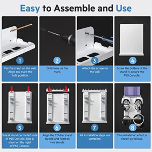 PS5 and PSVR2 Wall Mount, Grathia 8 in 1 Sturdy PS5 and PSVR2 Wall Mount Kit with Controller Holder and Headphone Hanger, 14 Video Game Storage Stand for Playstation 5 (Disc and Digital Edition)