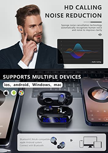 Wireless Earbuds, Bluetooth Headphones 160hrs Battery Life with LED Power Display Crystal-Clear Calls Built-in Mic IP6 Waterproof V5.3 Bluetooth Earbuds Stereo Sound Ear Buds for Sports and Working