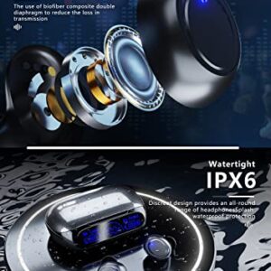 Wireless Earbuds, Bluetooth Headphones 160hrs Battery Life with LED Power Display Crystal-Clear Calls Built-in Mic IP6 Waterproof V5.3 Bluetooth Earbuds Stereo Sound Ear Buds for Sports and Working