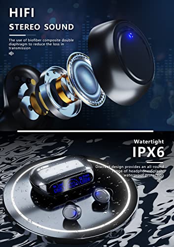 Wireless Earbuds, Bluetooth Headphones 160hrs Battery Life with LED Power Display Crystal-Clear Calls Built-in Mic IP6 Waterproof V5.3 Bluetooth Earbuds Stereo Sound Ear Buds for Sports and Working