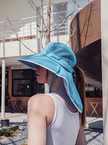 Sun Hat Womens UV Protection Fishing Hat Foldable Waterproof Hiking Hat Women Wide Brim Gardening Hat with Neck Flap Blue