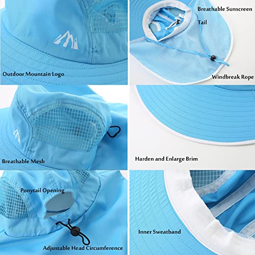 Sun Hat Womens UV Protection Fishing Hat Foldable Waterproof Hiking Hat Women Wide Brim Gardening Hat with Neck Flap Blue