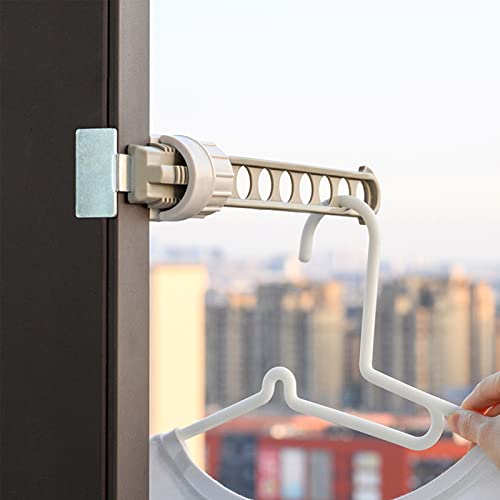 8-Hole Clothes Drying Rack Portable Indoor Outdoor Hanging Balcony Window Closet Frame Storage Rack Space Saver, Wall Mounted Laundry Hanger Rack, Sturdy Hanging Clothes, Safe and