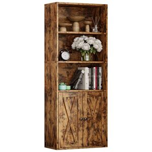 ironck industrial bookshelves and bookcases with doors 11.8in depth floor standing 5 shelf display storage shelves bookcase home decor furniture for home, office, living room, bedroom