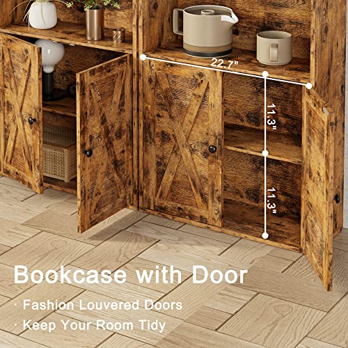 IRONCK Industrial Bookshelves and Bookcases with Doors 11.8in Depth Floor Standing 5 Shelf Display Storage Shelves Bookcase Home Decor Furniture for Home, Office, Living Room, Bedroom