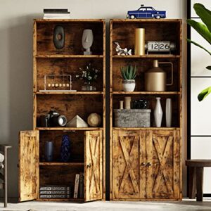 IRONCK Industrial Bookshelves and Bookcases with Doors 11.8in Depth Floor Standing 5 Shelf Display Storage Shelves Bookcase Home Decor Furniture for Home, Office, Living Room, Bedroom