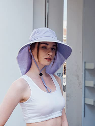 Womens Wide Brim UV Sun Protection Hats Foldable Waterproof Fish Hat Women with Neck Flap Light-Purple