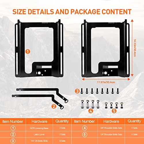 Sresk RZR Seat Base Accessories, 2 Pack UTV RZR Seat Lowering Base Seat Lower 1.5" and Recline 6 Degree Adjustment Bracket For Polaris RZR 800/900 / S 1000 / XP 1000 / XP Turbo/General (Black)