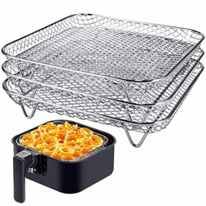 3 pcs air fryer rack, 8" stackable square stainless steel racks, fits 4.2qt-5.8qt air fryer, compatible with instant vortex, philips, cosori air fryer, dehydrator rack air fryer accessories (silver)