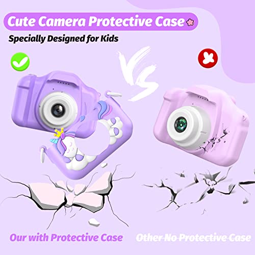 Upgrade Unicorn Kids Camera, Christmas Birthday Gifts for Girls Boys Age 3-12, 1080P HD Selfie Digital Video Camera for Toddlers, Cute Portable Little Girls Boys Gifts Toys for 3 4 5 6 7 8 9 Years Old
