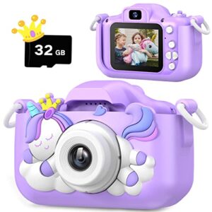 upgrade unicorn kids camera, christmas birthday gifts for girls boys age 3-12, 1080p hd selfie digital video camera for toddlers, cute portable little girls boys gifts toys for 3 4 5 6 7 8 9 years old