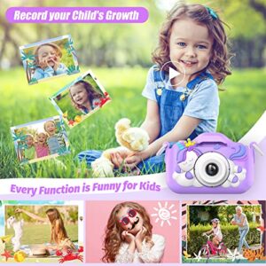 Upgrade Unicorn Kids Camera, Christmas Birthday Gifts for Girls Boys Age 3-12, 1080P HD Selfie Digital Video Camera for Toddlers, Cute Portable Little Girls Boys Gifts Toys for 3 4 5 6 7 8 9 Years Old