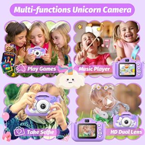 Upgrade Unicorn Kids Camera, Christmas Birthday Gifts for Girls Boys Age 3-12, 1080P HD Selfie Digital Video Camera for Toddlers, Cute Portable Little Girls Boys Gifts Toys for 3 4 5 6 7 8 9 Years Old