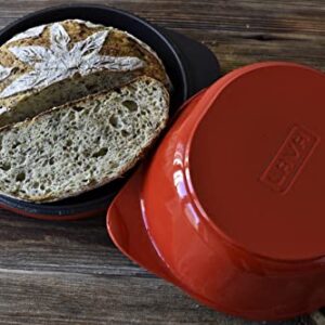 Lava Cast Iron Artisan Bread Baker, Enameled Cast Iron Bread Oven, Rectangle Loaf Pan, Sourdough, Italian, French Bread Baking Pan, Bread Kit with Lid (Red, 9.5" by 10.5")