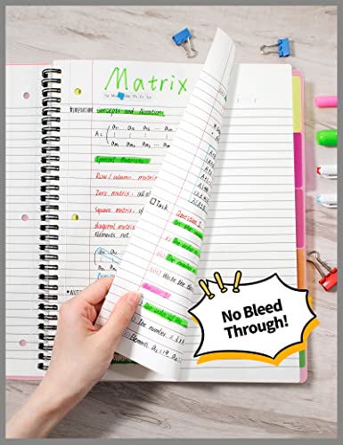 SUNEE 5 Subject Notebook College Ruled - 300 Pages, 8.2"x10.8", Spiral Lined Notebook with 5 Pocket Colored Dividers, 3-Hole Punched Paper, Pink Notebooks for School Supplies, Home & Office, Writing Journal