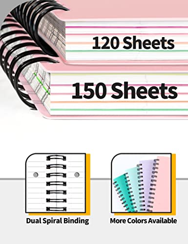 SUNEE 5 Subject Notebook College Ruled - 300 Pages, 8.2"x10.8", Spiral Lined Notebook with 5 Pocket Colored Dividers, 3-Hole Punched Paper, Pink Notebooks for School Supplies, Home & Office, Writing Journal