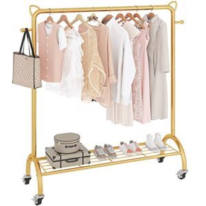 dttwacoyh garment rack, clothing rack with rounded corners and wheels,cute cat ears, heavy clothes rack for bedroom, living room and dormitory(gold)