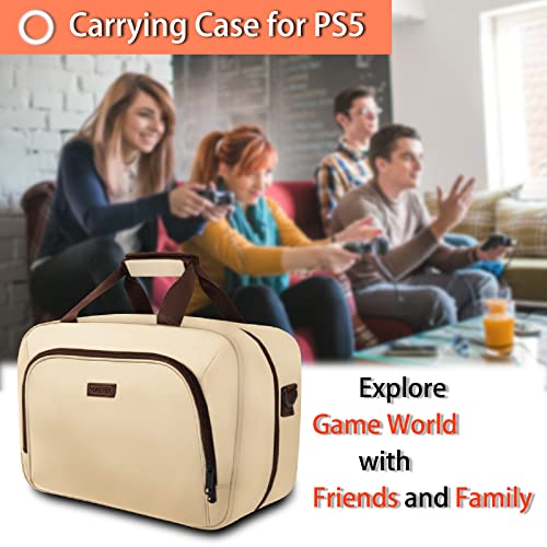 YOREPEK Carrying Case for PS5, Protective Travel Bag for PS 5 Console Controller, Large Capacity Storage Case Compatible with Playstation 5 Games Accessories Disk Digital Edition, Beige