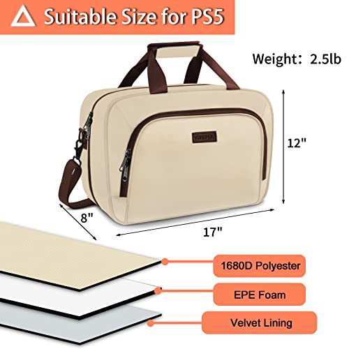 YOREPEK Carrying Case for PS5, Protective Travel Bag for PS 5 Console Controller, Large Capacity Storage Case Compatible with Playstation 5 Games Accessories Disk Digital Edition, Beige