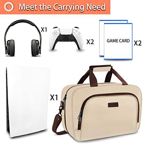 YOREPEK Carrying Case for PS5, Protective Travel Bag for PS 5 Console Controller, Large Capacity Storage Case Compatible with Playstation 5 Games Accessories Disk Digital Edition, Beige