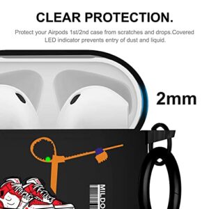 EJMM for Airpods Case, Cool Sports Shoes Design TPU Protective Accessories with Keychain Compatible Airpods 1st and 2nd Generation for Men Boys Teen Girls,Black Red Shoes