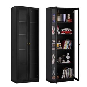 MAGICUBE Bookcase Metal with Plexi-Glass Doors and 4 Adjustable Shelves, 5-Tier Bookshelf Organizer, Tall Multipurpose Storage Cabinet, Home Decor Furniture for Study, Office, Living Room(Black)