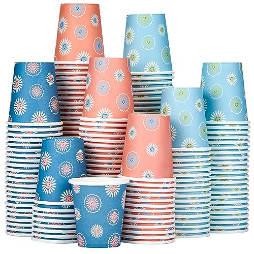 SIUQ [600 Pack 3 oz Paper Cups,Disposable Bathroom Cups,Mini Mouthwash Cups,Small Cups for Holiday Christmas Party,Hot/Cold Beverage Drinking Cup for Gargle Espresso Juice Medicine (Daisy)