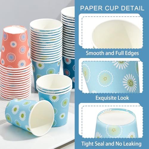 SIUQ [600 Pack 3 oz Paper Cups,Disposable Bathroom Cups,Mini Mouthwash Cups,Small Cups for Holiday Christmas Party,Hot/Cold Beverage Drinking Cup for Gargle Espresso Juice Medicine (Daisy)