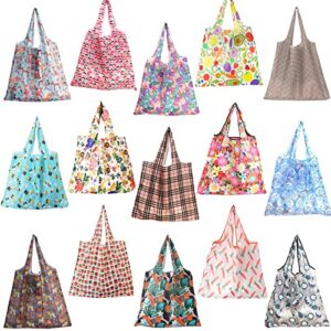 niurewan 15 pack foldable grocery shopping bags,colorful flower reusable grocery bags,large 50lbs durable shopping totes for groceries,snacks,vegetables,fruits