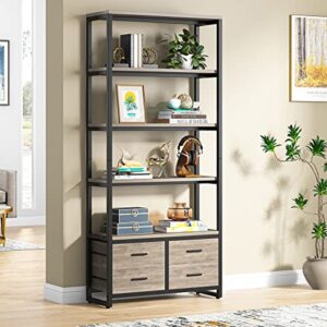 tribesigns 70.9" tall bookshelf, etagere bookcase with 4 drawers, modern 5-tier open display storage shelf for living room, home office, gray