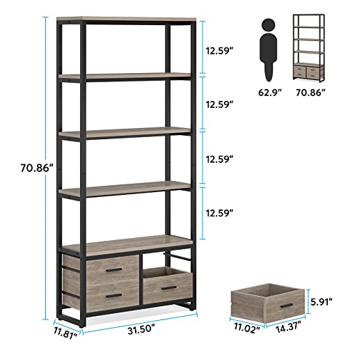 Tribesigns 70.9" Tall Bookshelf, Etagere Bookcase with 4 Drawers, Modern 5-Tier Open Display Storage Shelf for Living Room, Home Office, Gray