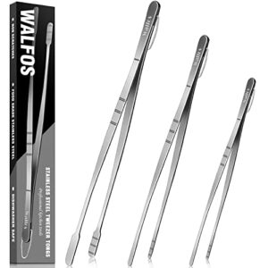 walfos tweezer tongs for cooking,kitchen tweezers stainless steel pasta tweezers tongs for cooking, roasting, grabbing small objects, dessert, bbq,spaghetti 3 pcs (8+10+12-inch)