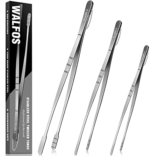 WALFOS Tweezer Tongs for Cooking,Kitchen Tweezers Stainless Steel Pasta Tweezers Tongs for Cooking, Roasting, Grabbing Small Objects, Dessert, BBQ,Spaghetti 3 Pcs (8+10+12-Inch)