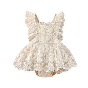 wdehow infant newborn baby girl summer romper dress floral lace tutu embroidery ruffles backless bodysuit one-piece jumpsuit (khaki, 0-3 months)
