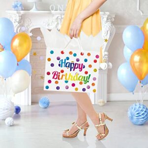 13" Large Happy Birthday Gift Bag with Card and Tissue Papers for Kids Colorful Dots Design with Handles