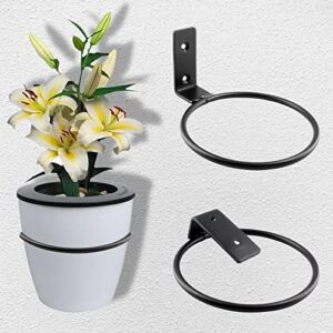 Jiozermi 2 Pack 6 inch Flower Pot Holder Ring, Flower Pot Holder Ring Wall Mounted Set Wall Mounted Metal Planter Hanger Matte Black Hanging Plant Holder