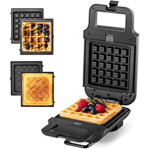 mini waffle maker, waffle iron, non-stick 2-in-1 waffle machine with removable plates, belgian waffle maker with easy to clean, black