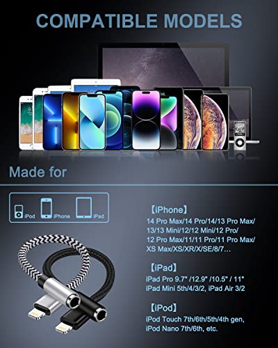2Pack iPhone Headphone Adapter, [Apple MFi Certified] Lightning to 3.5mm Headphone/Earphone Audio Aux Jack Adapter iPhone Aux Adapter Dongle for iPhone 14 13 12 11 Pro Max Plus Mini XR XS 8 iPad iPod