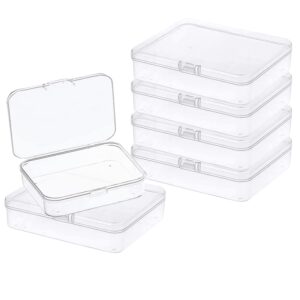 mfdsj 6 pcs mini plastic storage containers box with lid, 3.5x2.4 inches clear rectangle box for collecting small items, beads, game pieces, business cards, crafts accessories