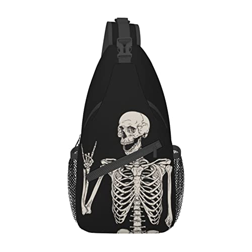 pwakvom Funny Skull Sling Bag Crossbody Sling Backpack Travel Hiking Daypack Chest Bags Shoulder Bag For Women Men