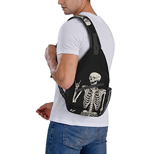 pwakvom Funny Skull Sling Bag Crossbody Sling Backpack Travel Hiking Daypack Chest Bags Shoulder Bag For Women Men