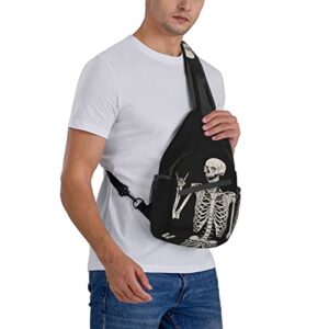 pwakvom Funny Skull Sling Bag Crossbody Sling Backpack Travel Hiking Daypack Chest Bags Shoulder Bag For Women Men