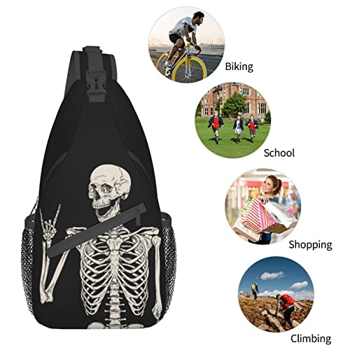 pwakvom Funny Skull Sling Bag Crossbody Sling Backpack Travel Hiking Daypack Chest Bags Shoulder Bag For Women Men