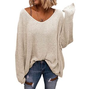 bzb women's v neck long sleeve knit loose oversized pullover sweater top