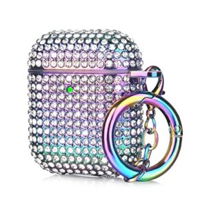 case for airpods 2/1, filoto bling crystal pc airpod 1st/2nd generation case cover for women girls, cute air pod hard protective accessories with lobster clasp keychain for apple airpods (colorful)