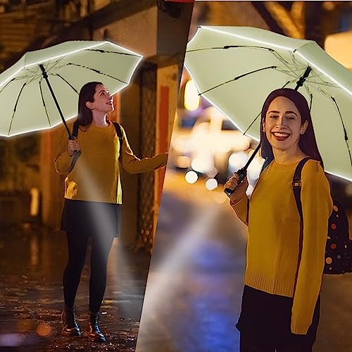 Lejorain Inside Out Umbrella Folding - Inverted LED Umbrella Automatic Open and Close - Women Rain Umbrella Reverse Folding