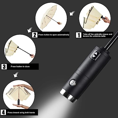 Lejorain Inside Out Umbrella Folding - Inverted LED Umbrella Automatic Open and Close - Women Rain Umbrella Reverse Folding