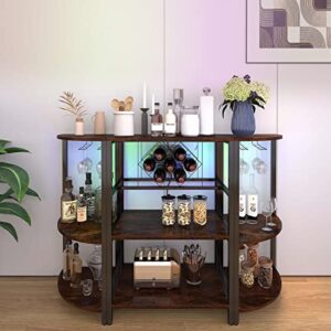 wine rack table with socket and led light 47.3 inch wood coffee bar cabinet detachable with adjustable wine rack, freestanding wine bar rack, sideboard and buffet cabinet for liquor and glasses