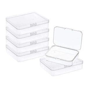 mfdsj 6 pcs mini plastic storage containers box with lid, 4.5x3.4 inches clear rectangle box for collecting small items, beads, game pieces, business cards, crafts accessories